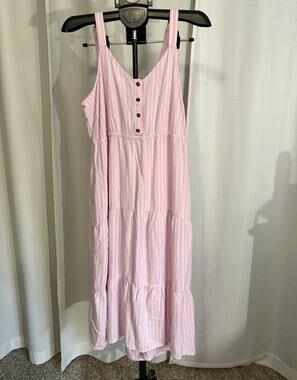 Sonoma Women’s Pink Striped Smocked Button Front Midi Sundress XL #0183